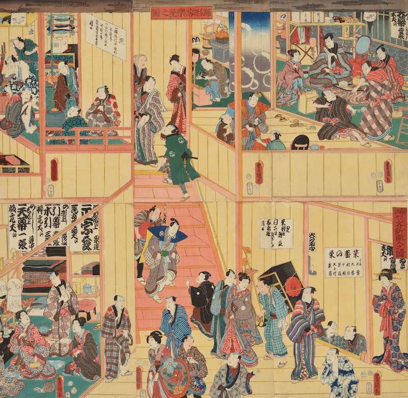 三代歌川豊国《踊形容楽屋之図・踊形容新開入之図》